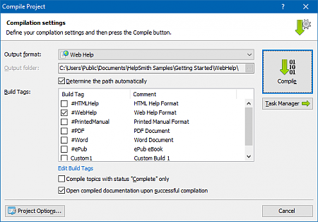 Compiling Help Project to a Single Output Format