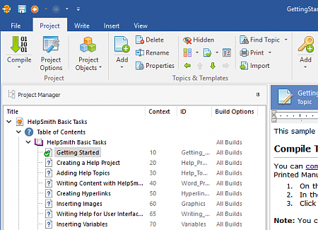 Editing the Table of Contents of a Help Project